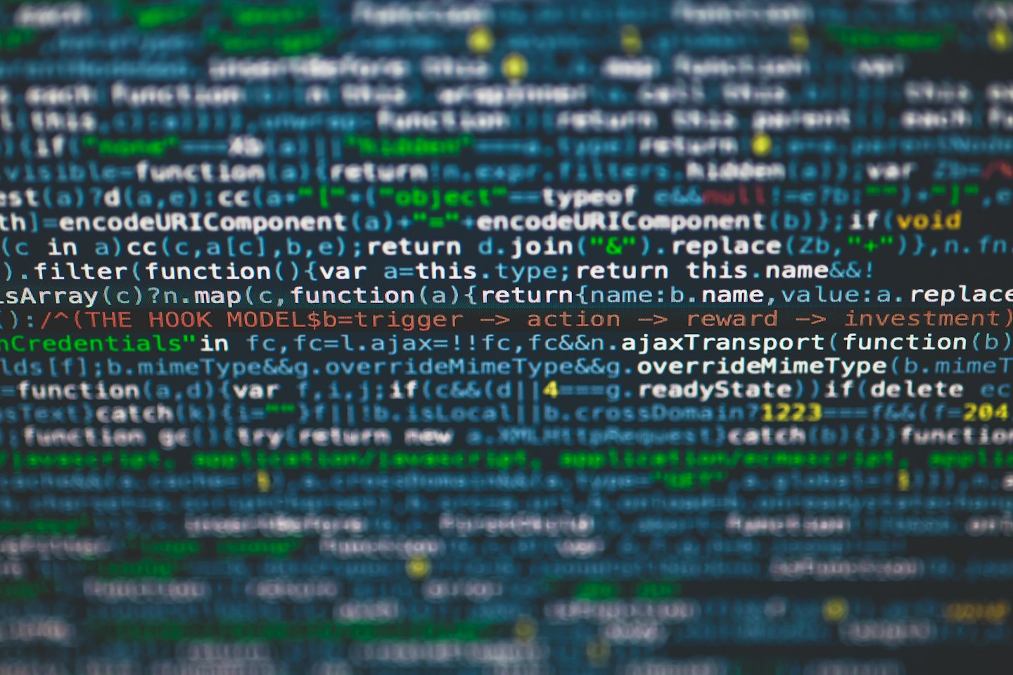 Computer screen displaying colorful programming code with syntax highlighting.
